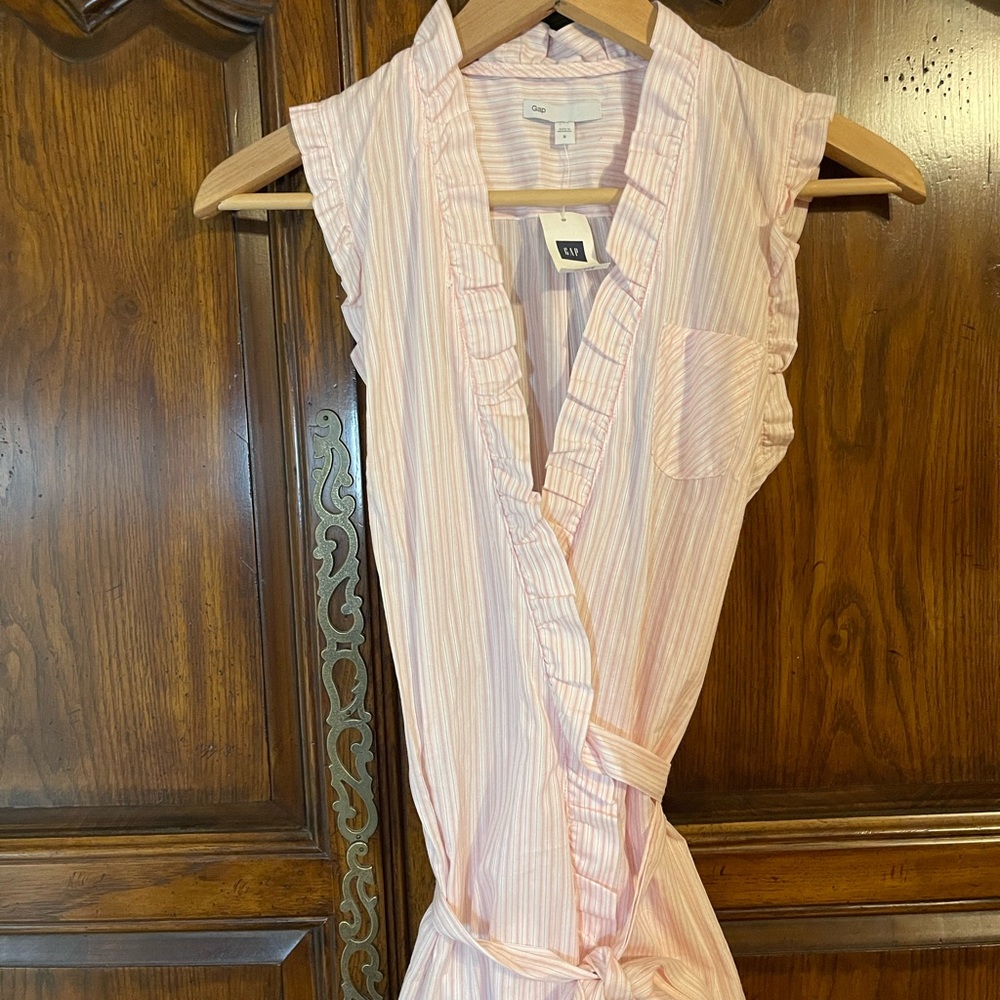 NWT GAP Pink and White Striped Sleeveless Wrap Shirt Blouse
